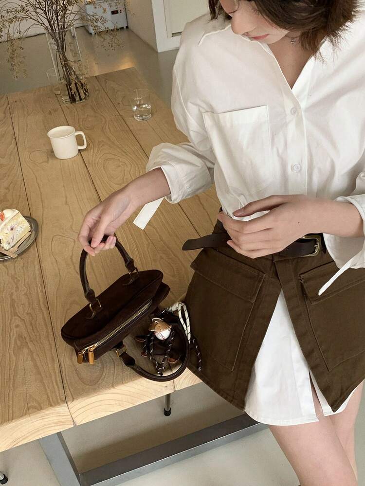 Women's Collared Long Sleeve Shirt & Casual Skirt 2 Pieces Set