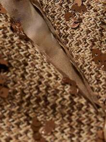 Aveloria Rosie Elegant Tweed Fabric Sequin Embroidery Design Fitted Women Top, Versatile - Khaki - View 7