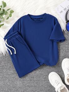 2pcs/Set Toddler Boys' Cartoon Comfortable Casual Crew Neck Sweatshirt And Fashionable Versatile Shorts Set, Suitable For Spring, Summer, Autumn Outdoor Activities, 8pcs Blind Box Set Randomly Deliver 3 Sets, Grey, Blue, Character, Landscape, Cartoon, Cute, Streetwear Daily - Grey - View 7