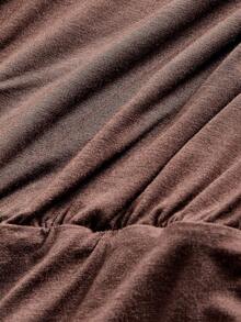 ROMWE Plus Size Loose Off-Shoulder High Waist Cinched Batwing Sleeve Versatile All-Match Women T-Shirt - Brown - View 5