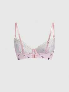 ROMWE Kawaii Women's Sweet & Sexy Cherry Heart Lace Wireless Bra - Pink - View 2