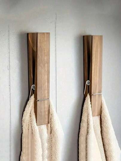 1 pieza Pinza de ropa gigante Soporte para toallas de baño, Juego de pinza de madera extra grande para toallas, Para baño, Decoración de granja montada en la pared, Decoración multiusos para el hogar y lavandería, Toallero o gancho, Accesorios de baño Decoración de pared