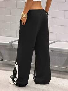 SHEIN HypeZone 女士千禧年风格Y2K休闲街头风拼接宽松女裤 - 黑色 - 查看 2