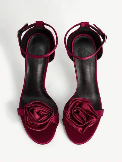 CUCCOO CHICEST Women's Fashion 3D Floral Decor Buckle Design High Heel Sandals, Suitable For Daily Wear