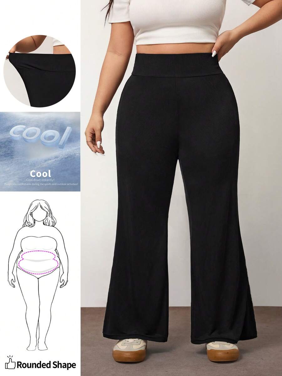 Enliva Quần ống loe cạp cao, co giãn, thoáng mát, cỡ lớn, dành cho người có thân hình đầy đặn và tròn trịa. Quần ống loe cỡ lớn, thích hợp cho mùa hè. - màu đen - Xem 1