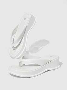 HighSole 厚底高跟人字拖女鞋 时尚新款夏季韩版夹趾凉鞋和拖鞋 - 白色 - 查看 3