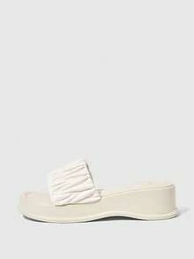 HighSole 宽松蛋糕厚底拖鞋，女款，新款韩版网红爆款，流行软底凉鞋。夏季鞋履 - 杏色 - 查看 2