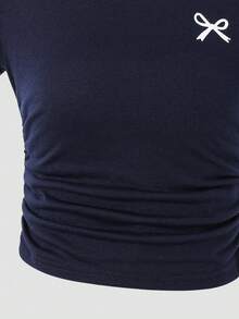 Emery Rose Kids 少女休闲蝴蝶结印花荷叶边T恤套装 - 藏蓝色 - 查看 6