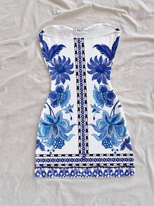 Soleia 女士优雅中式印花迷你连衣裙，适合度假、海滩、派对、婚礼、生日、旅行等场合。 - 彩色 - 查看 2