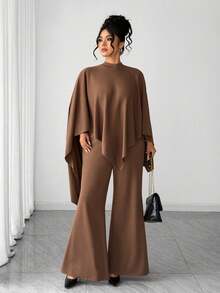Elenzga 大码女式优雅针织柔软面料披肩裤套装，春夏度假风，遮肚吊带长裙，春季方领夏季度假优雅两件套，适合毕业典礼、节日、情人节、音乐节、母亲节、万圣节、感恩节、复活节、国庆节、舞会、约会、派对、婚礼、郊游等场合。 - 棕色 - 查看 8