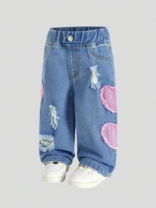 Pantalones acampanados con bordado de copos de nieve desgastados para bebés/niñas pequeñas - Azul - Ver 8