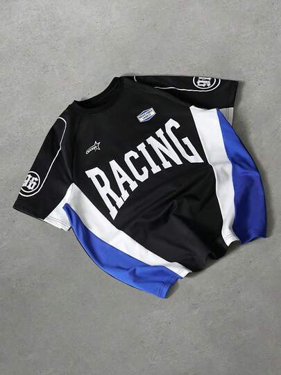  PAVTROSmerican 简约休闲街头风复古波点数字组合字母运动学院风男士T恤，情人节、春夏、送男友礼物、狂欢节、复古、街头服饰、派对、圣帕特里克节、外出