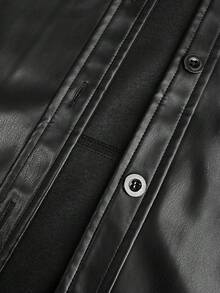Maweii 女士PU皮革假口袋单排扣休闲宽松背心外套 - 黑色 - 查看 7