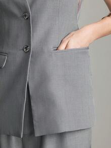 Ontre 2026春夏新款女士梭织面料西装背心阔腿裤套装，灰色设计感十足，适合情人节、婚礼季、节日庆典、独立日等场合，打造都市时尚简约通勤风。 - 灰色 - 查看 6