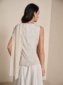 Modelyn 复古都市时尚修身腰部纹理背心 - 杏色 - 查看 2