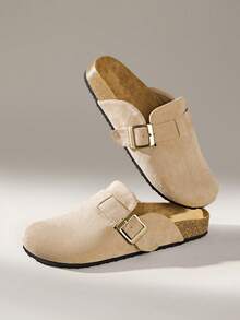 Solecia Women's Casual Slip-On Mules With Buckle Design - Apricot - View 2