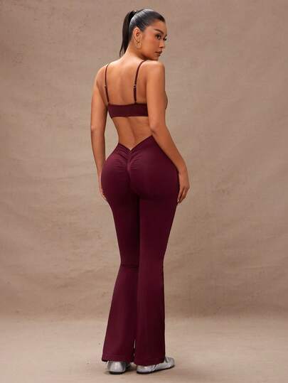 Lumalex 女士纯色褶皱腰喇叭运动裤，适合中国新年