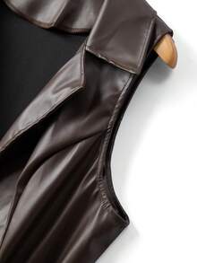 GlowEve CURVE 大码时尚百搭通勤系带无袖皮夹克 - 棕色 - 查看 3