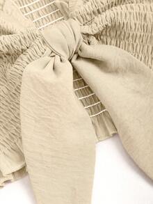 Sweetra 女士纯色抹胸上衣和短裤两件套，修身款，夏季 - 卡其色 - 查看 4