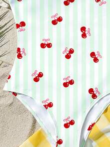 SHEIN Tween Girls' Casual Minimalist Camisole One-Piece Swimsuit, Suitable For Summer - Multicolor - View 3