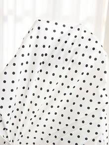 SHEIN 少女休闲通勤都市时尚优雅波点立领蝴蝶结装饰泡泡袖褶裥连衣裙，春夏款 - 杏色 - 查看 6