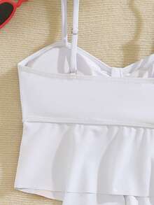 Teen Girls3pieces,Orange Flower Print Fitted,Bikini Sets And Cover Ups,Bikini Sets Beach Wear,Travel,Relax,Sunbathing,Water-Resistant,Sun,Summer,Anti-Uv,Sun Protection,Swim,Beach,Sea,Holiday,Vacationsummer - Multicolor - View 7