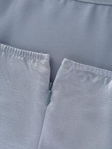 SHEIN Franclia Women's Casual Collared Pleated Shirt And Long Strap Dress Set, Spring/Summer - Blue - View 8