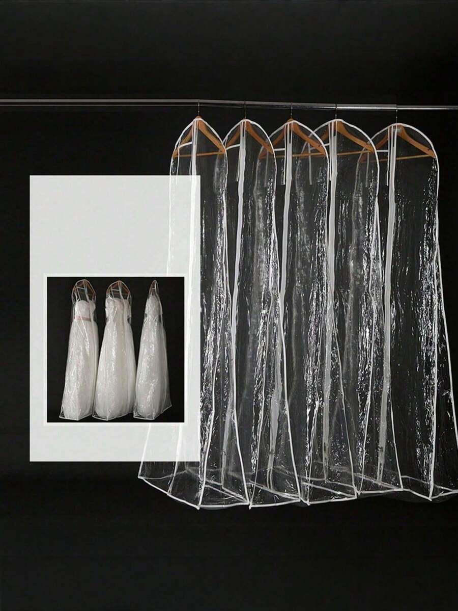 1Pc 160/180cm Clothes Hanging Dust Cover Clear Garment Bags Home Storage Bag Dress Suit Coat Dust Cover Wardrobe Hanging Clothing Organizers Tail Wedding Dress Dust Cover - Clear - View 1