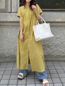 FRIFUL فستان نسائي طويل مطوي مفرغ مرفرف، كريمي أصفر، مناسب للعيد الميلاد والعطلات والعطلات الشاطئية - أصفر - مشاهدة 4