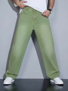 Manfinity Homme Men's Straight Leg Loose Casual Pockets Jeans - Green - View 5