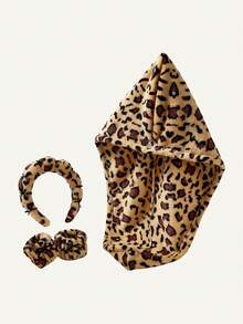 Zestaw 3 szt.: Chłonny czepek do suszenia włosów + opaska na głowę + opaska na nadgarstek, miękki czepek do suszenia włosów wykonany z materiału tekstylnego, odpowiedni do użytku domowego - Wielokolorowe - Zobacz 16