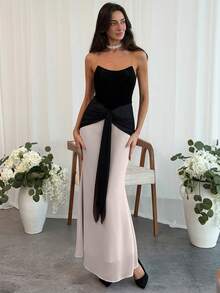 Aloruh Women's Black & Pink Lace-Up Bandeau Fishtail Dress - Black - View 6