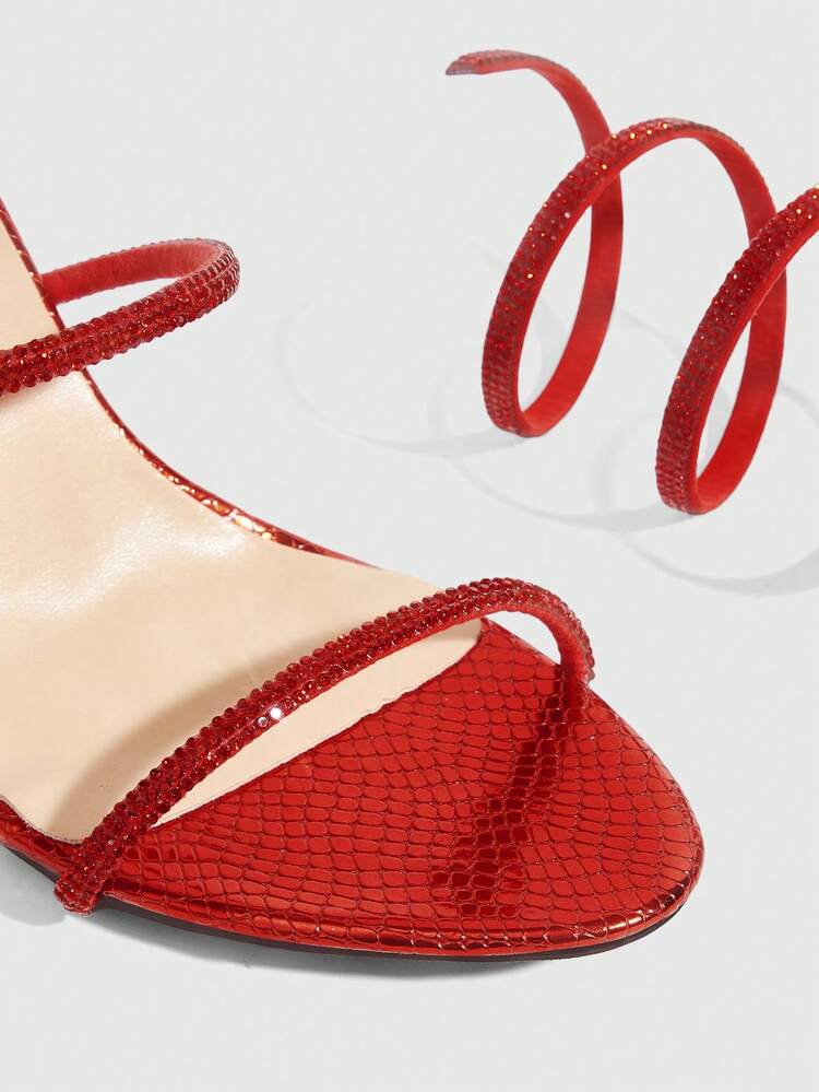 CUCCOO SZL Women's New Sexy Snake Wrap Sparkling Rhinestone Decor Gold High Heel Shoes, Stiletto Heels Sandals For Evening Party, Date For Christmas Valentine's Day Prom Heels