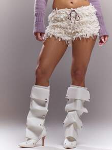 MUSERA Mid Rise Ruffle Mesh Fitted Mini Shorts Spring Summer Cute Sexy Streetwear Night Out Ballet Sleeze - White - View 3