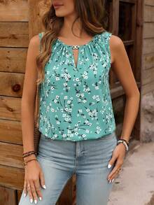 EMERY ROSE Camisa sin mangas estampada casual de mujer, verano - verde menta - Ver 4