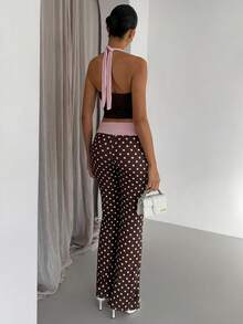 SHEIN Glamour 2 Piece Sets Brown And Pink Color Wave Point Sexy Backless Sleeveless Top Pants Set,Streetwear,Autumn And Winter Set,Concert Set,Club Set,Date Night Set,Elevated Elegance Set,Prom Set,Rave Set,Women Birthday Set,Party Must Have,Christmas Set,Valentine Set,New Year Set - Multicolor - View 2