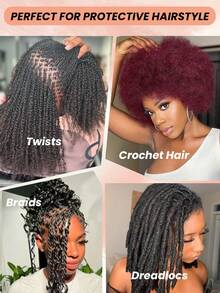 Boho Braids 波西米亚风辫子 1件装 非洲卷曲散装真人发接发，适用于迷你扭辫、脏辫，3C 4C 卷曲非洲卷曲散装编织发，适用于保护性发型，50克/件，自然黑色、棕色、金色扭辫发，柔软的巴西真发 - 彩色 - 查看 4