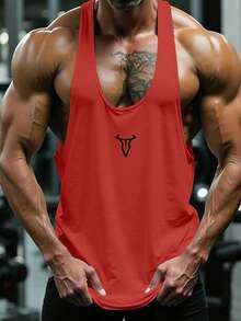 GymBeat Men's Casual Graphic Print Loose Fit Comfortable Muscle Sports Tank Top, Summer, Lightweight, Gym - Red - View 3