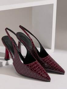 SHUZIA 女士优雅时尚尖头露跟细高跟鞋 - 酒紅色 - 查看 10