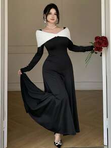 DAZY Đầm thiết kế nơ, dáng ôm tôn dáng, đầm dài kiểu Pháp dành cho nữ, đầm maxi mùa hè. - màu đen - Xem 3