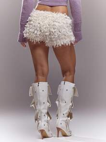 MUSERA Mid Rise Ruffle Mesh Fitted Mini Shorts Spring Summer Cute Sexy Streetwear Night Out Ballet Sleeze - White - View 5