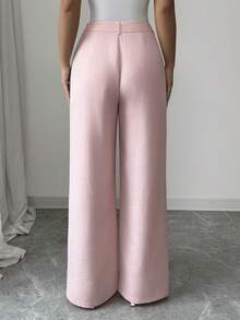 Elenzga Women's Spring/Summer Elegant Straight Leg Trousers With Pockets, Romantic Workwear Vacation Pants, Linen-Like Bamboo Crease Design, Regular Waist, Long Length, Pink - Pink - View 2