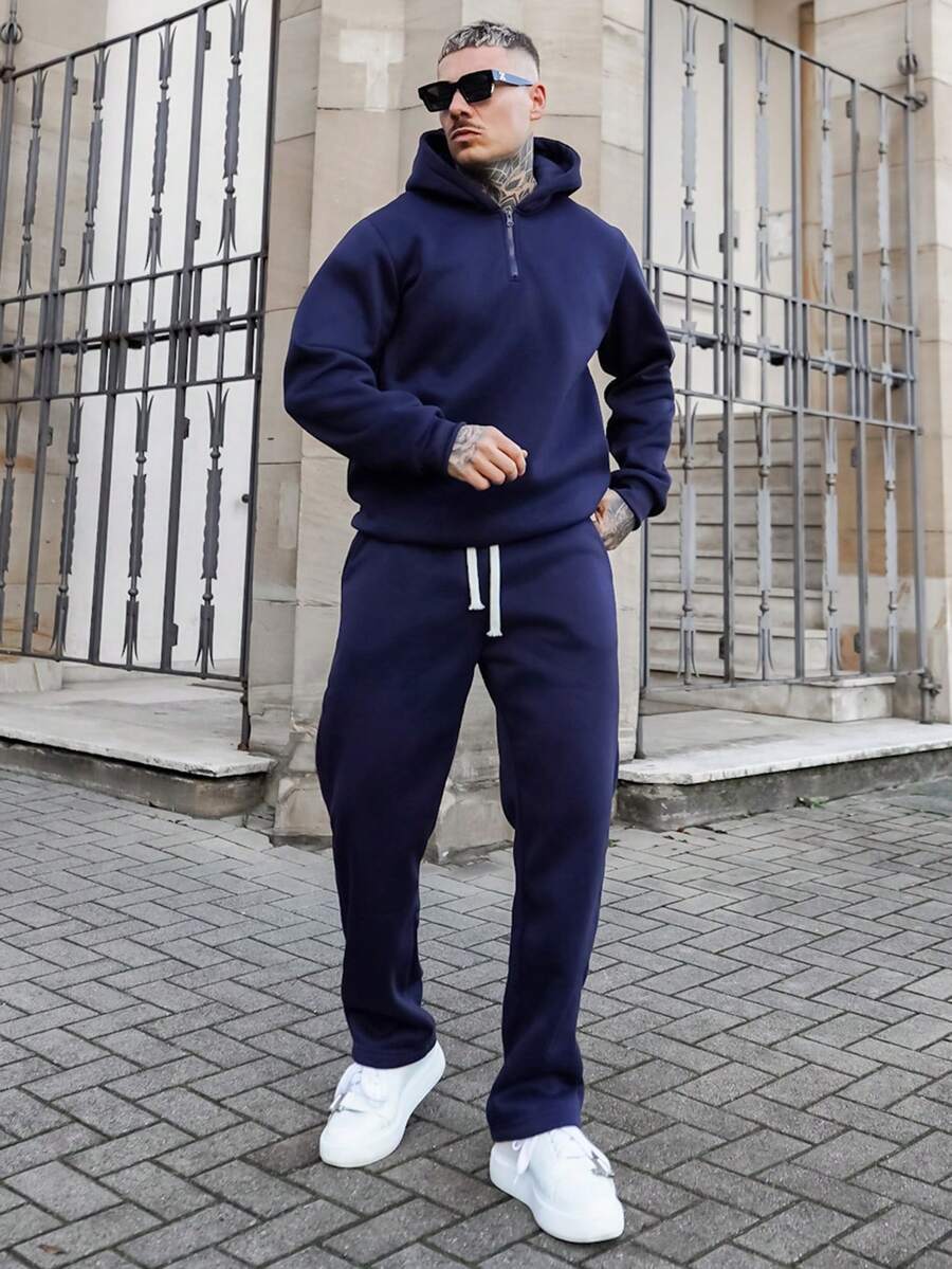 Artur Kramer 2件套男士休闲运动连帽运动服套装,秋冬 - 藏蓝色 - 查看 1