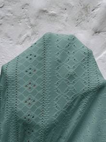 SHEIN LUNE Spring White Jacquard Fabric Romantic Date Vacation Women Short T-Shirt Solid Color Tops Summer Casual Tops Sage Green Top Short Sleeve Tops Knit Tops - Green - View 7