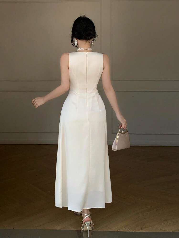 Women's Elegant Solid Color Sleeveless Dress With Asymmetric Cover Up 2 Pieces Set, Summer Spring,Wedding Guest Dress Women