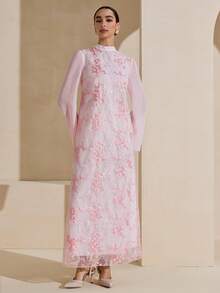 Graceveil Elegant Embroidered Chiffon Dress, Suitable For Outings And Dates - Pink - View 9