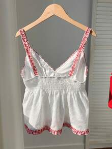 Comfortcana 女士Y2K格子蘑菇边装饰娃娃衫吊带背心，夏季女装 - 白色 - 查看 2