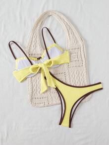 SHEIN Women's Contrast Trim Simple Swimwear Set - Multicolor - View 2