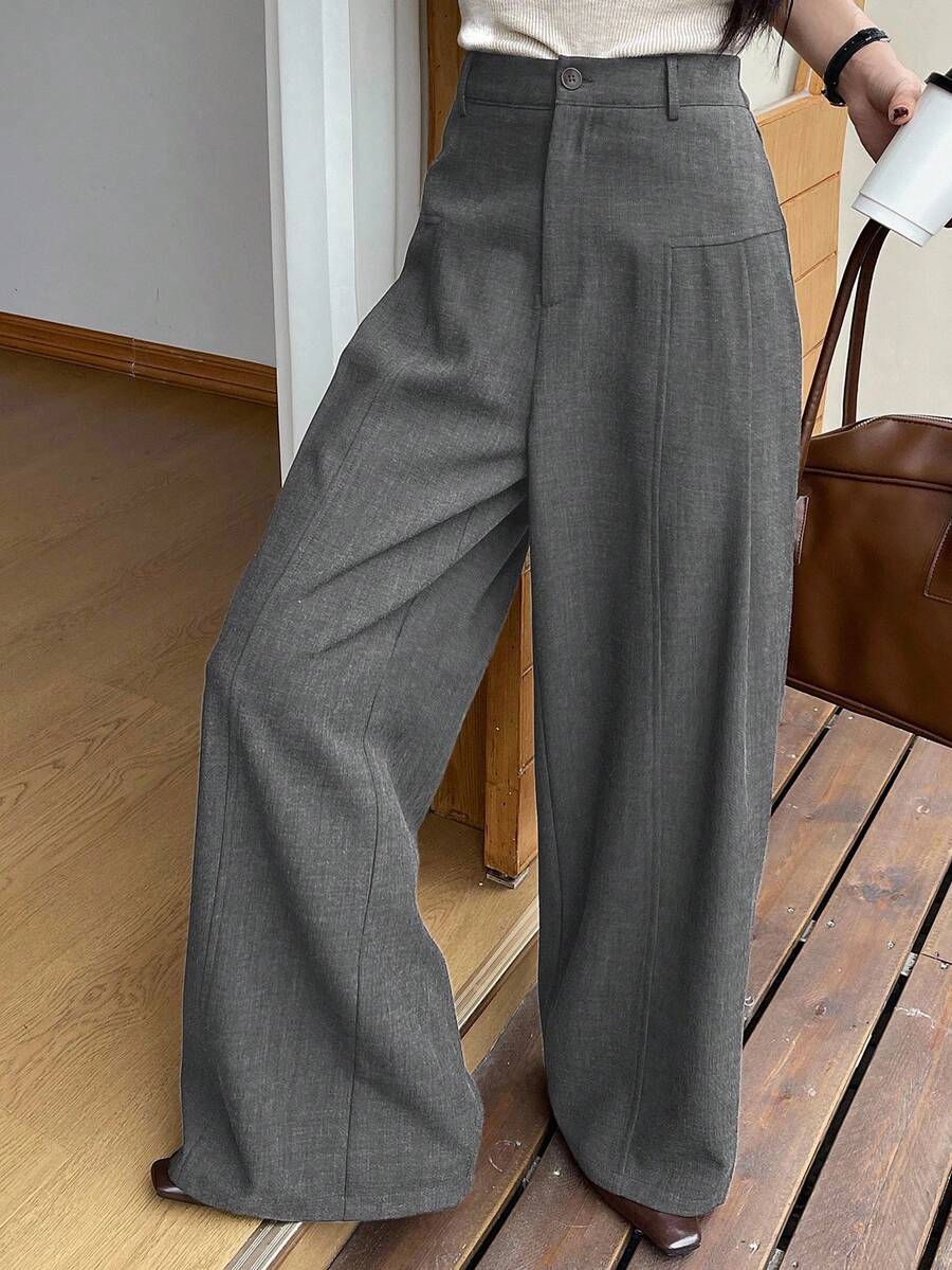 DAZY Women's Casual Solid Color Wide Leg Pants, Spring/Summer Business Casual Woman - Light Grey - View 1
