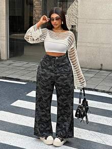 Maweii Áo cardigan nữ dáng ngắn màu trắng, cổ thuyền, tay dài, vai rớt, khoét lỗ, thiết kế đơn giản, gợi cảm, phong cách Y2K, thích hợp cho kỳ nghỉ hè, đi biển, đi nghỉ mát. - trắng - Xem 4